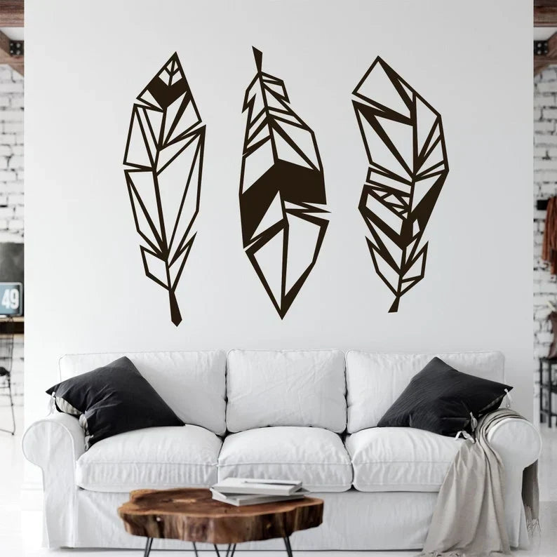 Arte de pared de pluma geométrica de madera, madera contrachapada de 6 mm, 50-90 cm de ancho, decoración minimalista para el hogar
