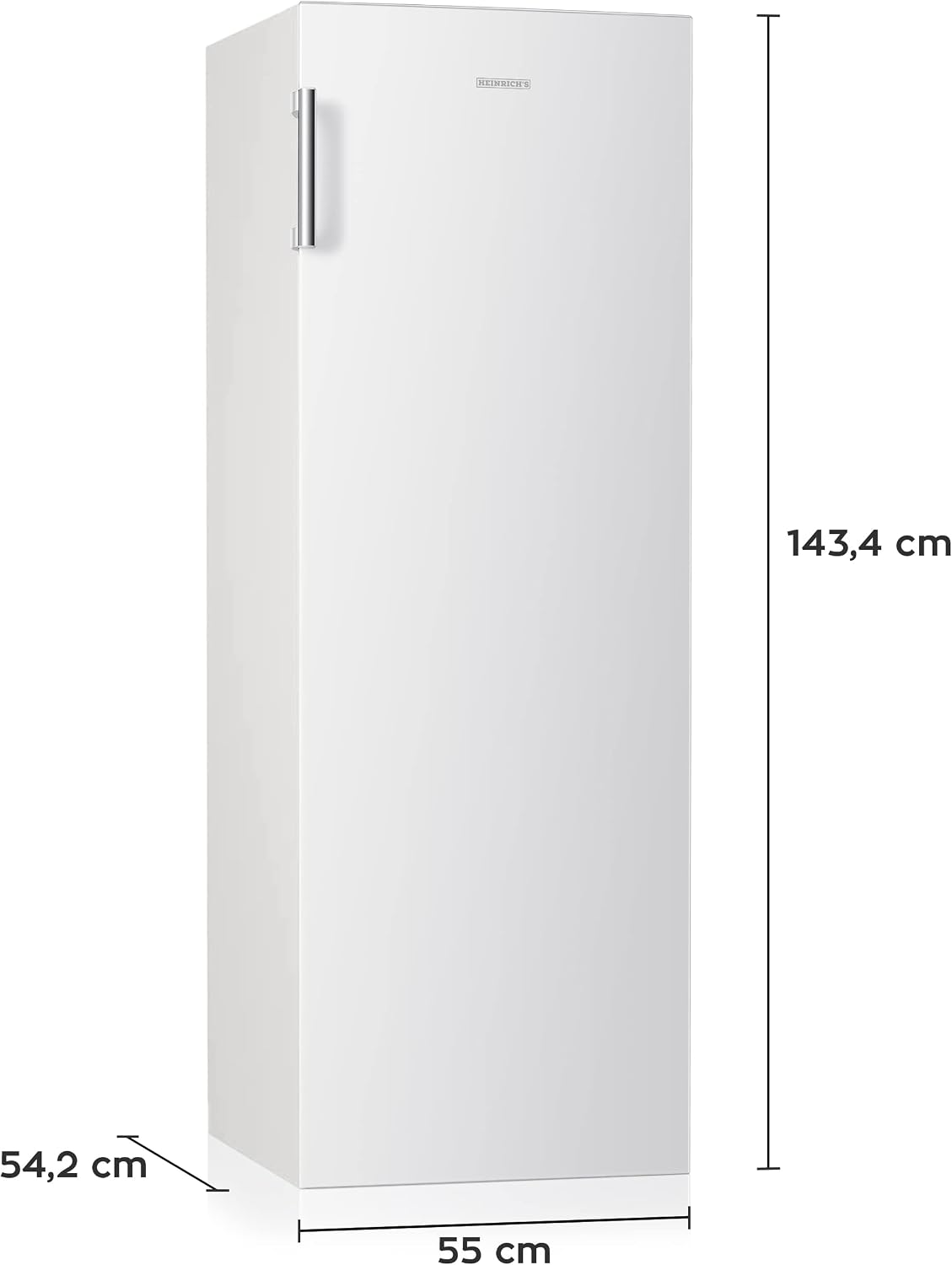 Frigorífico independiente Heinrich's de 242 l, nevera sin congelador, XXL, frigorífico de una puerta, iluminación LED, frigorífico de libre instalación con 5 estantes de cristal, bisagra de puerta reversible, silencioso 40 dB, (blanco)