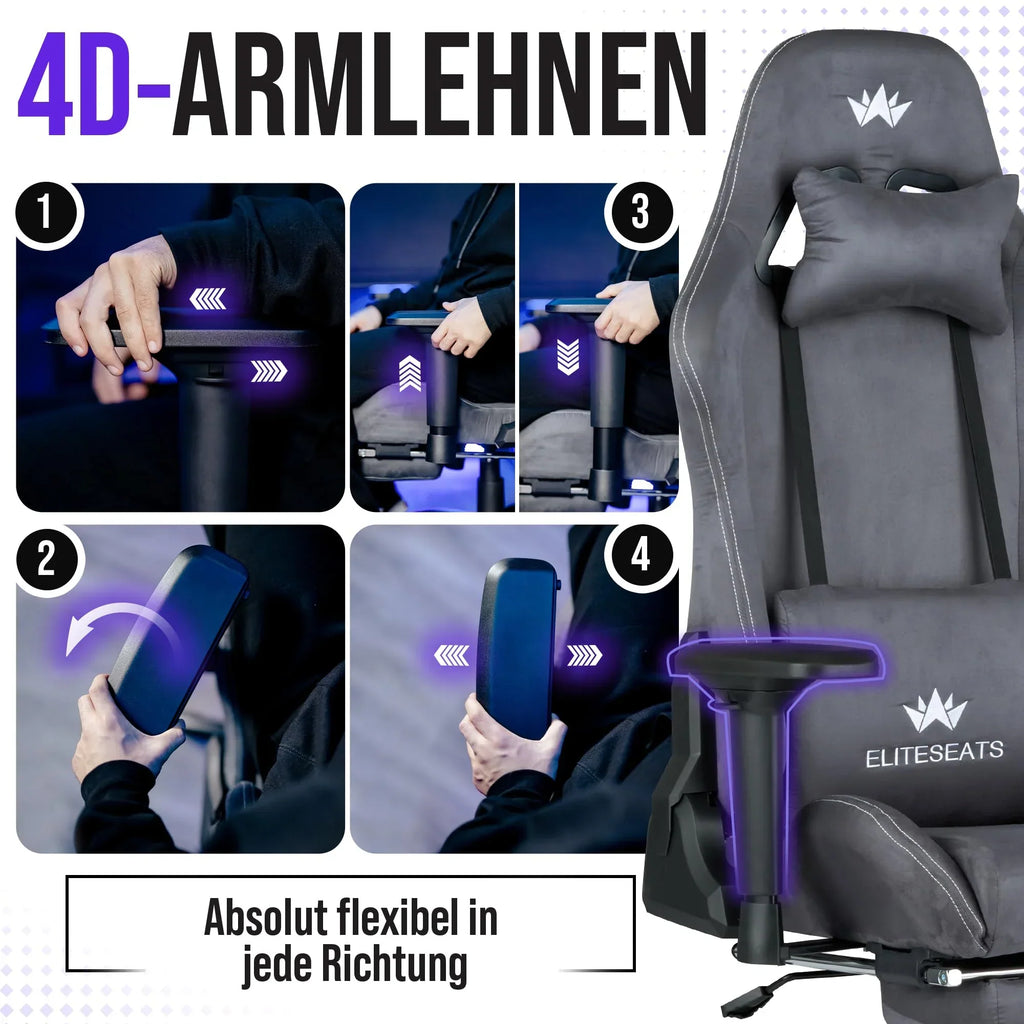 Silla gaming ergonómica con reposapiés 150 kg reposabrazos 4D espuma viscoelástica ruedas silenciosas antracita