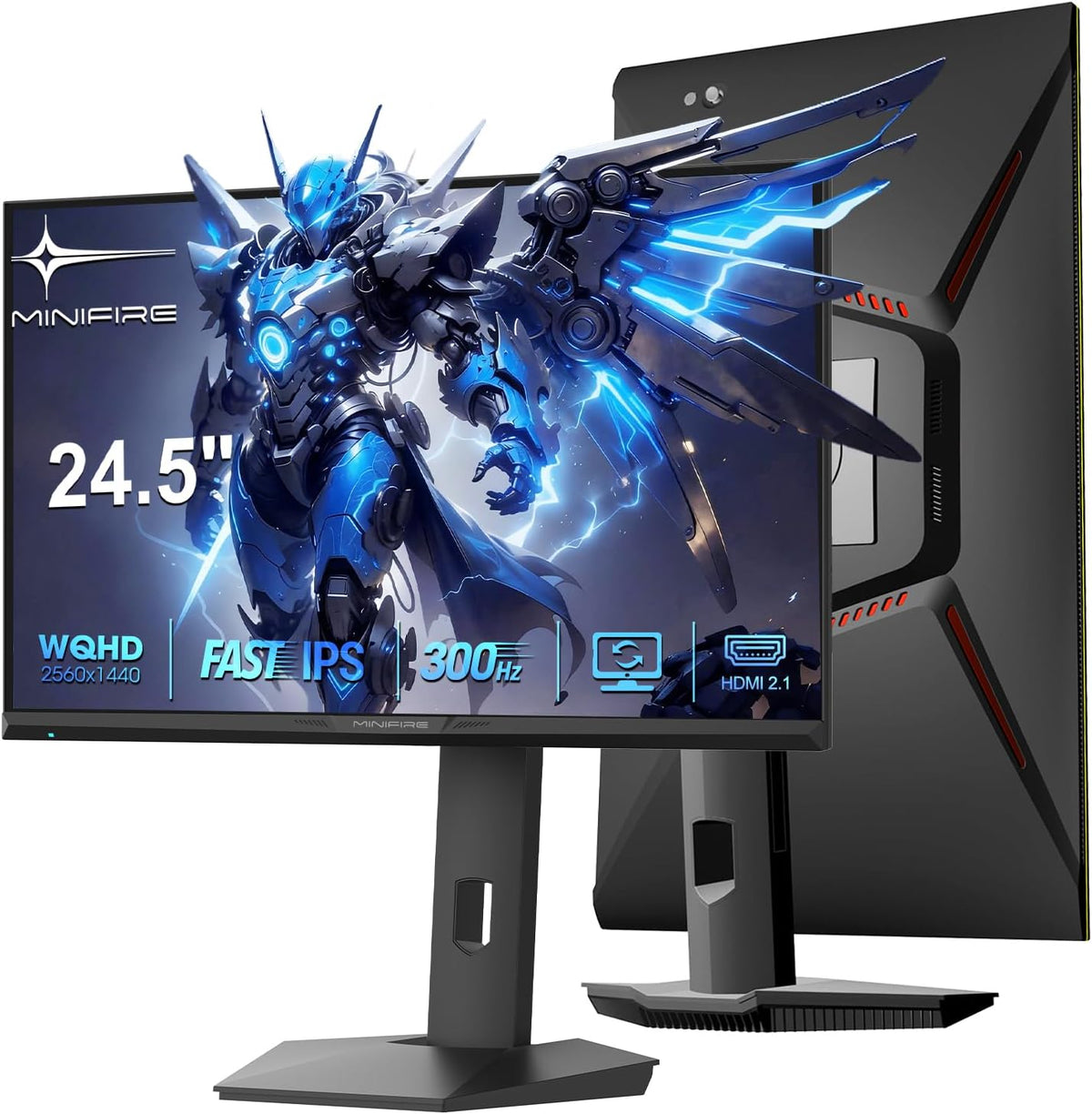 Monitor gaming Minifire de 24,5 pulgadas, 300 Hz/240 Hz, QHD (2560 * 1440), altura regulable, 1 ms MPRT con panel Fast IPS de 10 bits, 130 % sRGB, 2*HDMI 2.1 con VRR, PiP/PbP, AMD FreeSync (MFG25F6Q Pro)