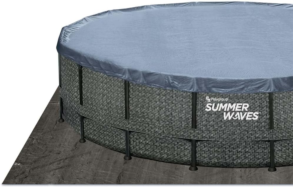 Piscina desmontable con estructura Summer Waves | Redonda 549x132 cm aspecto ratán gris | Set de piscina elevada | Piscina de jardín incl. bomba de filtro, tapiz de suelo, cobertor y escalera de seguridad