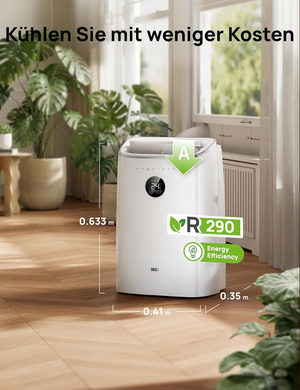 Aire acondicionado portátil DREO, 7.500 BTU, unidad móvil para dormitorio y oficina, 3 en 1: refrigeración/ventilación/deshumidificación, control por aplicación/voz/mando a distancia, sin drenaje, kit de ventana, 2,5 L/h, AC318S