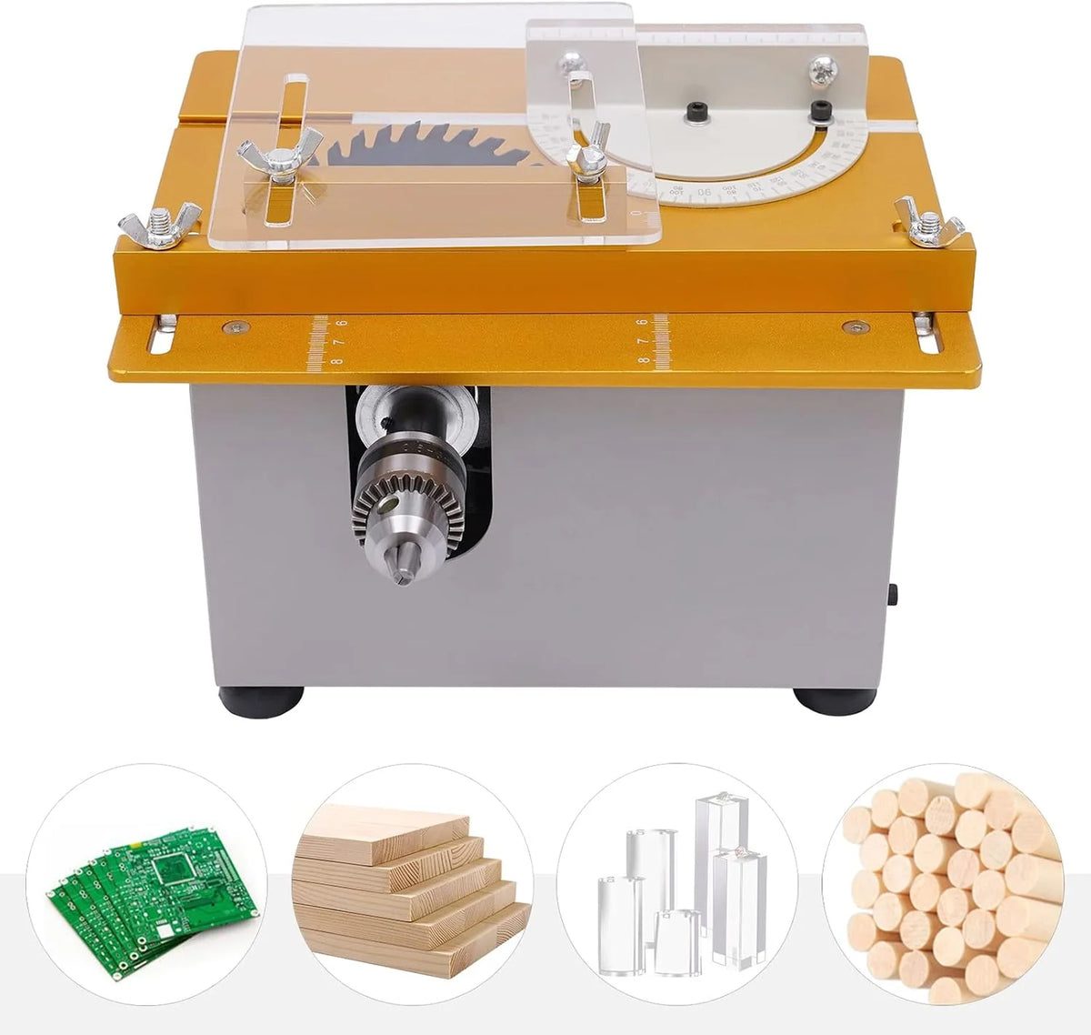Mini stołowa pilarka tarczowa 300 W, wielofunkcyjna pilarka stołowa, przenośna, precyzyjna piła stołowa z 4 brzeszczotami, regulowana wysokość brzeszczotu, 9000 obr./min, do cięcia, szlifowania,