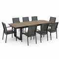 Conjunto de comedor para jardín con mesa de aluminio y efecto madera de 200x100 cm con 8 sillas