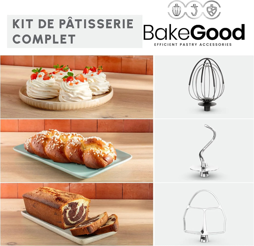 Moulinex Bake Partner Kitchen Machine, wydajny mikser planetarny 1100 W, trwała wydajność, zestaw akcesoriów BakeGood, QA521B25