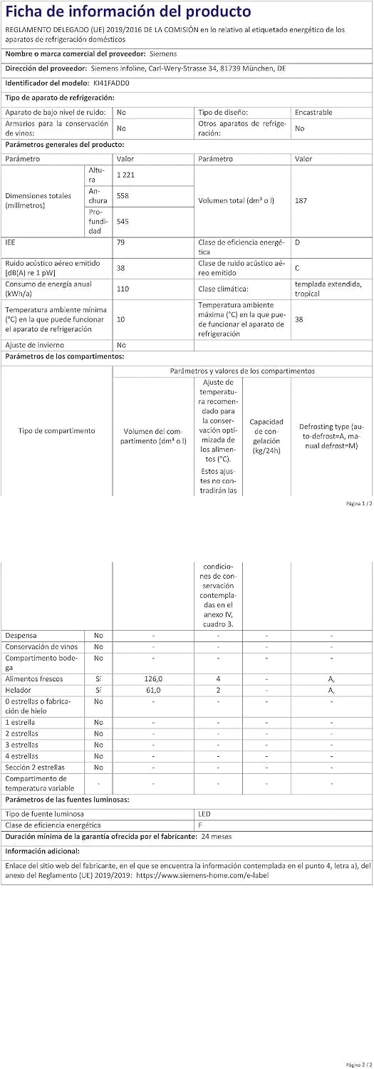SIEMENS iQ700 KI41FADD0 lodówka Wbudowany (umieszczenie) 187 l D Biały