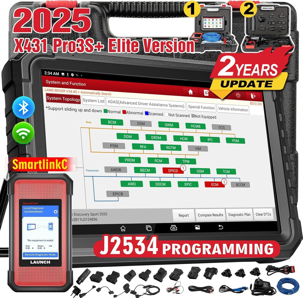 LAUNCH X431 PRO3S+ Elite Maletín de diagnóstico automático SmartlinkC2.0 J2534 Diagnóstico de coche bidireccional, topología OE, más de 41 funciones de mantenimiento, codificación de ECU, diagnóstico remoto inteligente, CANFD/DOIP/J2534