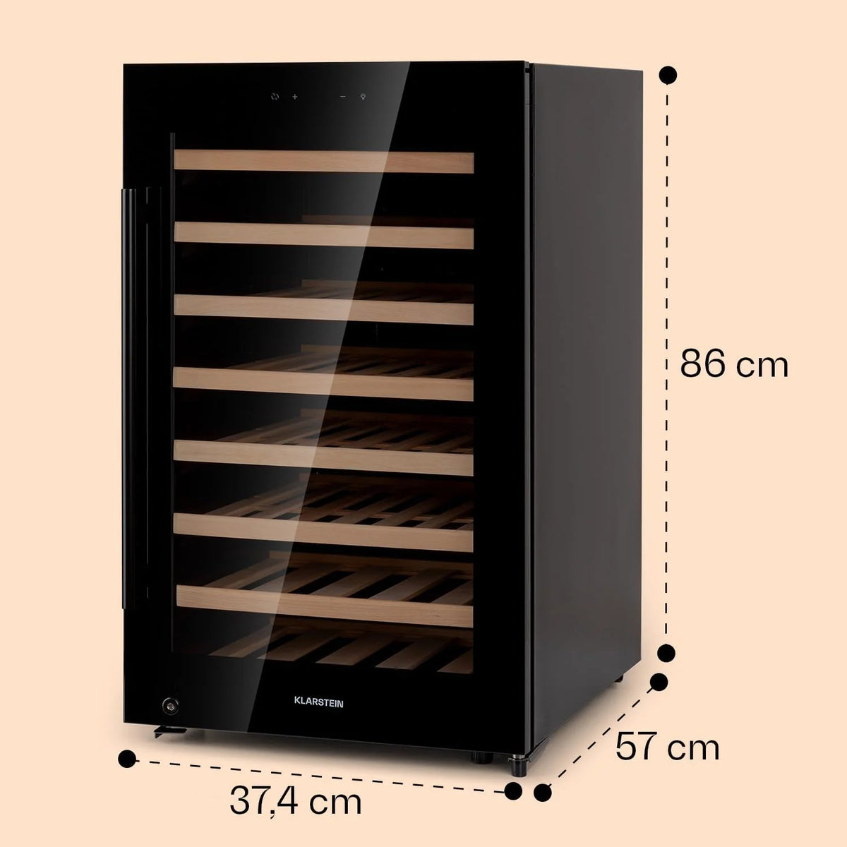 Klarstein Chłodziarka do wina wolnostojąca, Mała wąska lodówka na napoje, 1 strefa, chłodziarka ze szklanymi drzwiami, Beersafe Indoor/Outdoor, Mała lodówka z ochroną UV, 5-18°C, 52 butelki