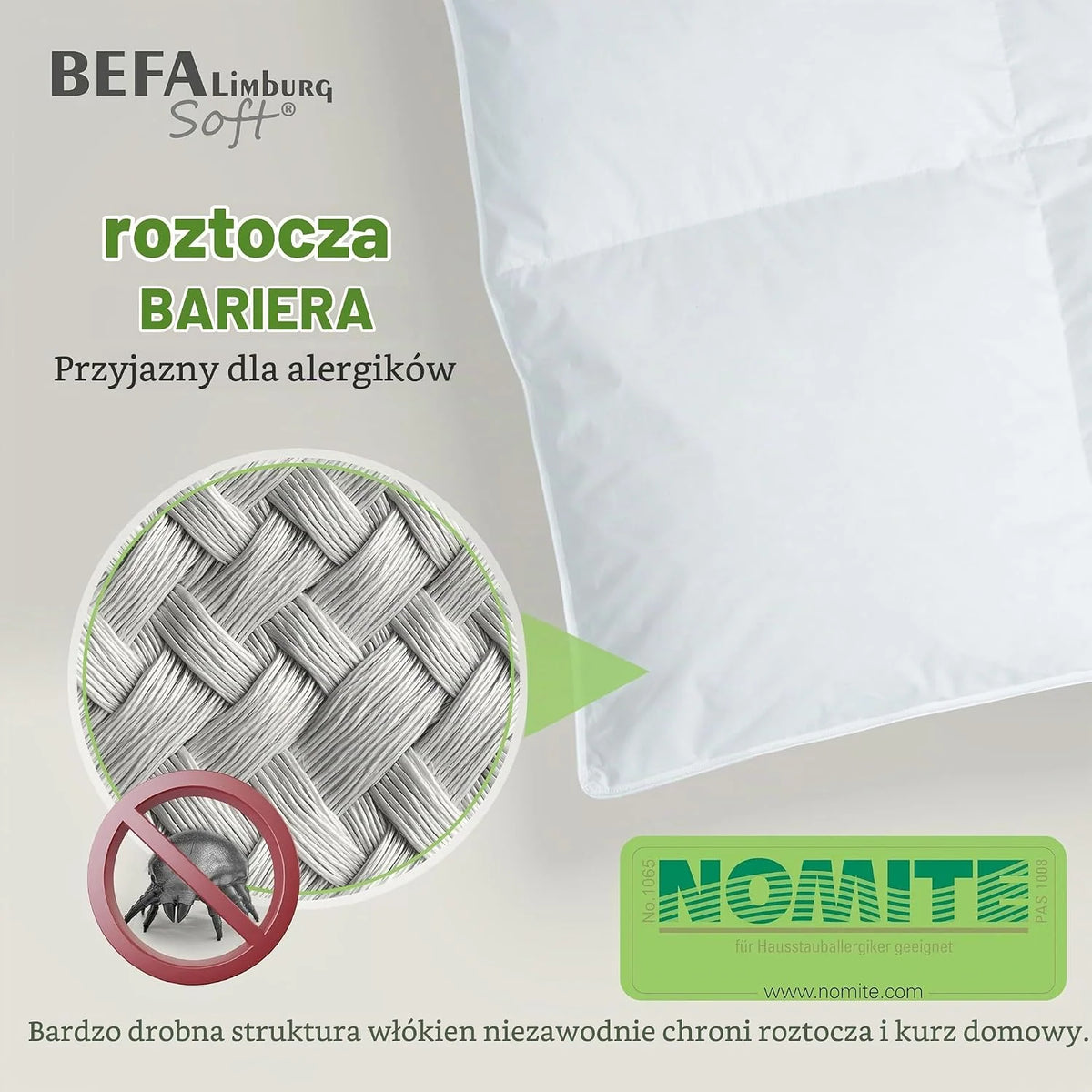 Kołdra puchowa, całoroczna, 240 x 220 cm, 90% pierza i 10% puchu, oddychająca i łatwa w pielęgnacji, dla alergików (NOMITE), dobrostan zwierząt (DOWNPASS), Oeko-Tex