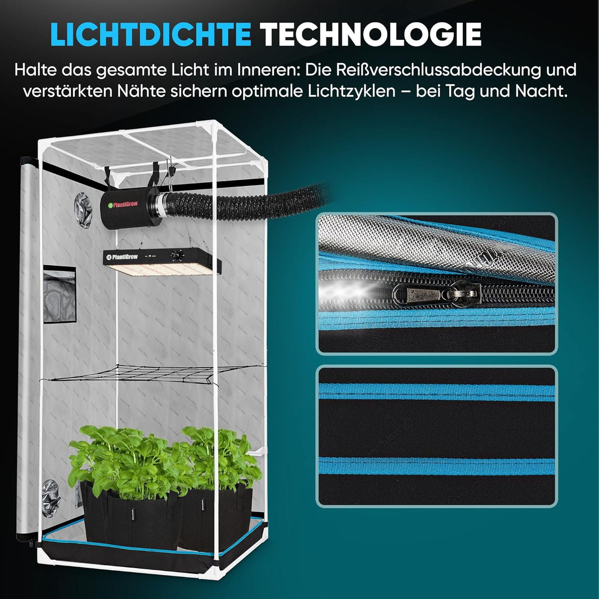 Kit de cultivo completo – Invernadero interior con lámpara LED de espectro completo de 150W (regulable), 1680D, filtro de carbón, extractor de aire en línea, tubo de extracción (80x80x180cm)
