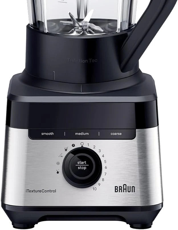 Braun Blender PowerBlend 7 JB7551BK szklany dzbanek 1,7 l, 10 prędkości + puls, automatyczne programy jedzenia, ostrze PrecisionCrush, program do czyszczenia, popychacz i butelka 600 ml, 1400 W
