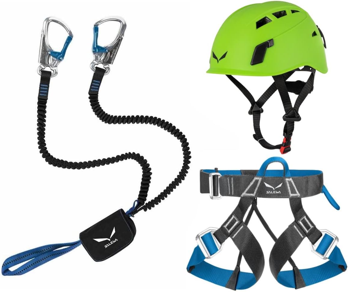 Set de vía ferrata Salewa con freno Premium Attac + Arnés de vía ferrata Evo + Casco de vía ferrata Toxo 3.0
