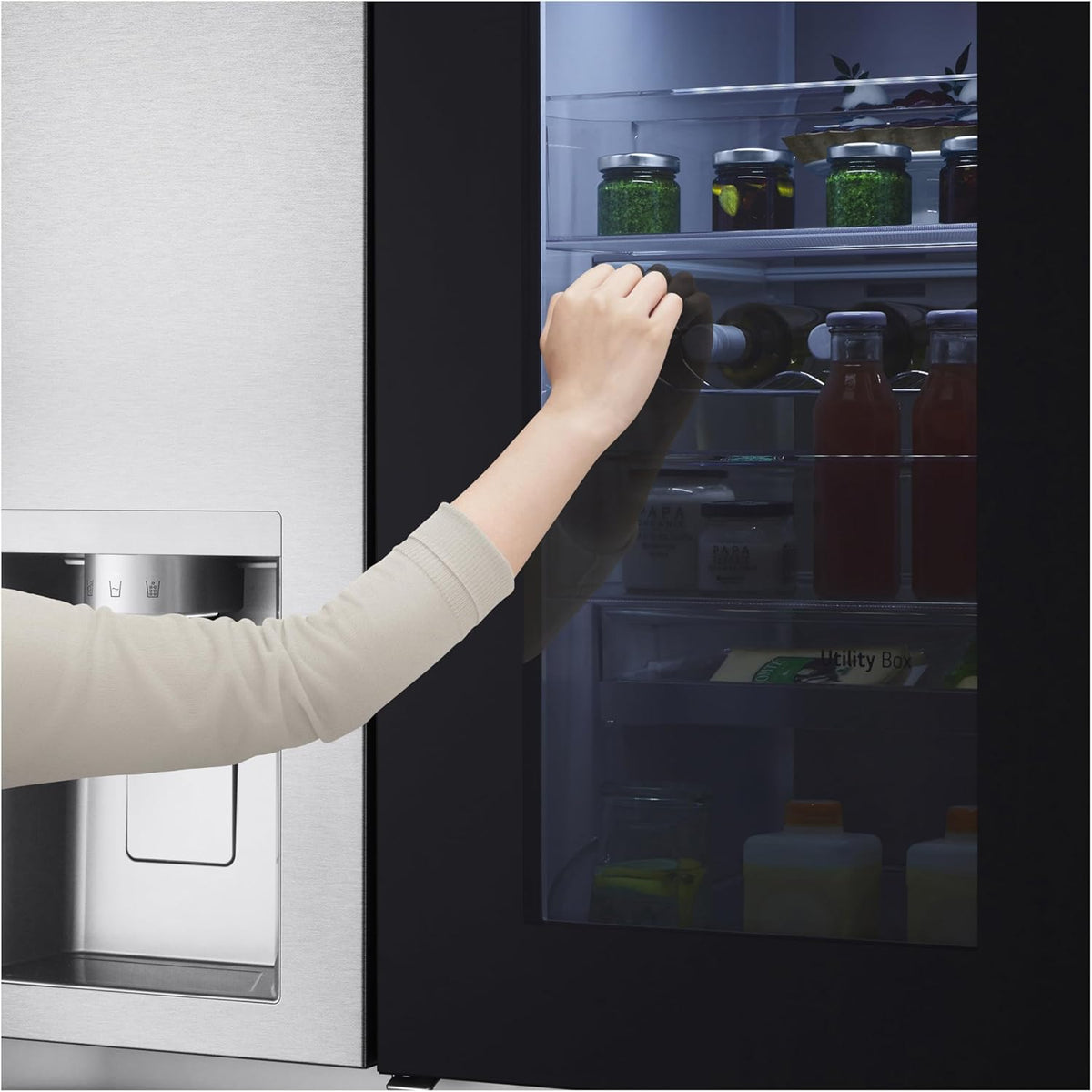 Frigorífico Side by Side LG GSGV81PYLL, Clase E, 635 L, Instaview, frigorífico con congelador, dispensador de hielo, hielo picado y agua, Total NoFrost, compresor Smart Inverter, Wi-Fi