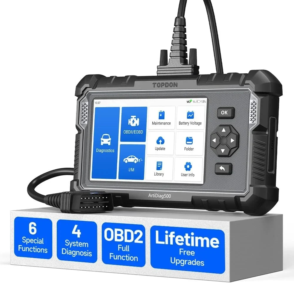 Escáner de diagnóstico OBD2 ArtiDiag 500, 4 sistemas: motor, ABS, SRS, transmisión; 6 funciones de servicio, AutoVIN, Android 11, cable, 5 pulgadas