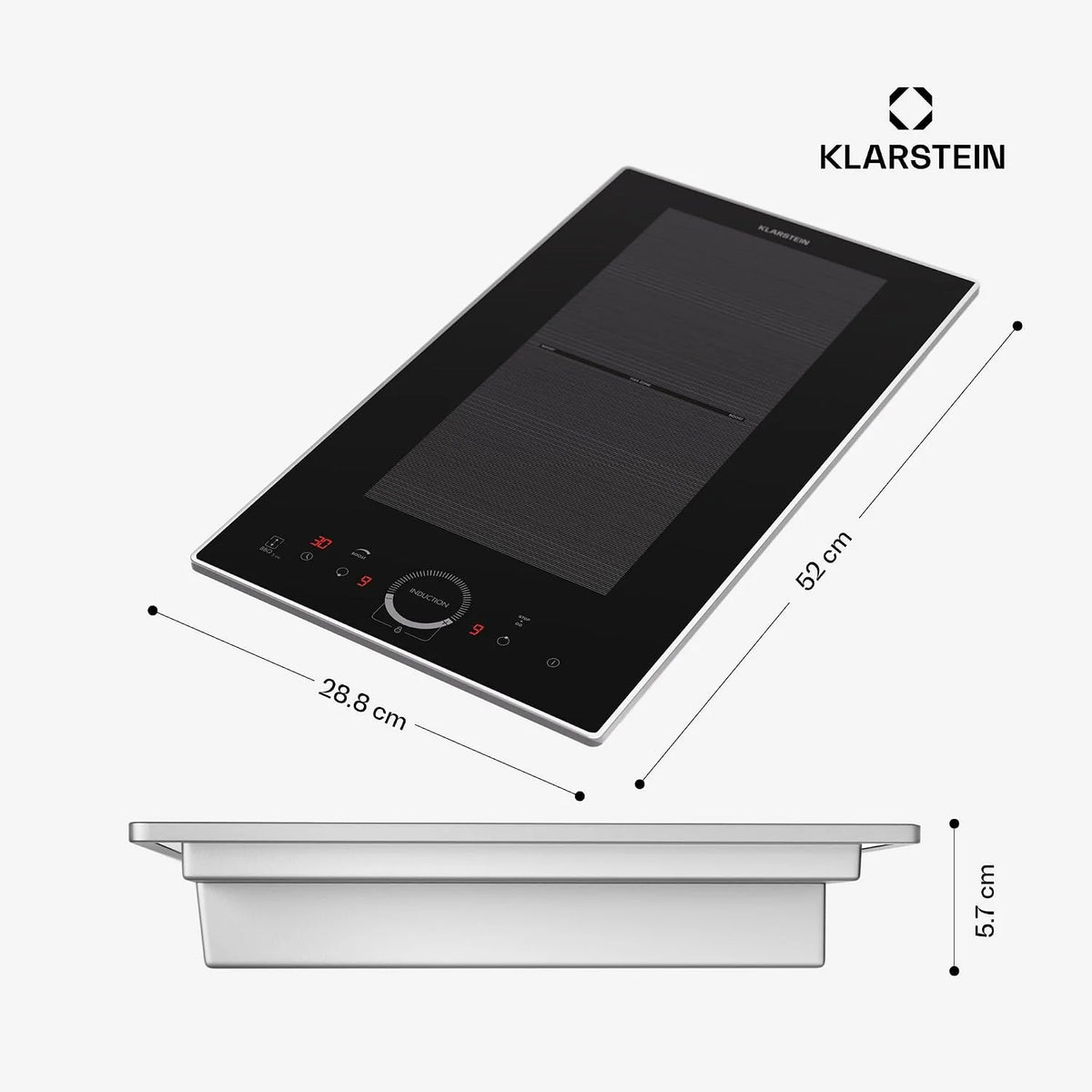 Klarstein Wpuszczana elektryczna płyta indukcyjna, podwójna płyta grzewcza, płyta indukcyjna z 2 palnikami, 3500 W x2 indukcyjne stoły kuchenne, sterowanie dotykowe, cyfrowy wyświetlacz i timer