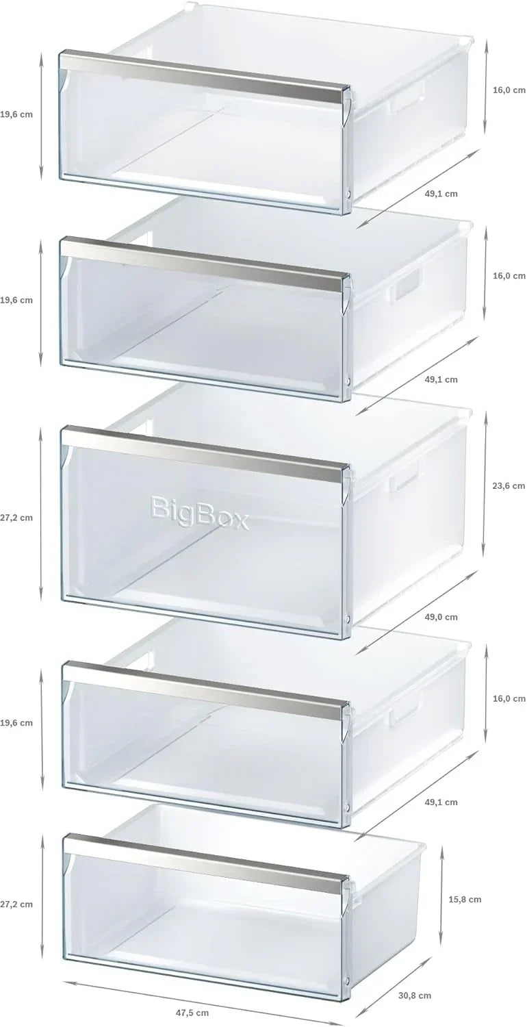 Congelador Siemens GS54NAWCV iQ500, 176 x 70 cm, 327 L, noFrost nunca más volver a descongelar, bigBox espacio para alimentos congelados grandes, varioZone estantes y cajones de cristal flexibles, Blanco