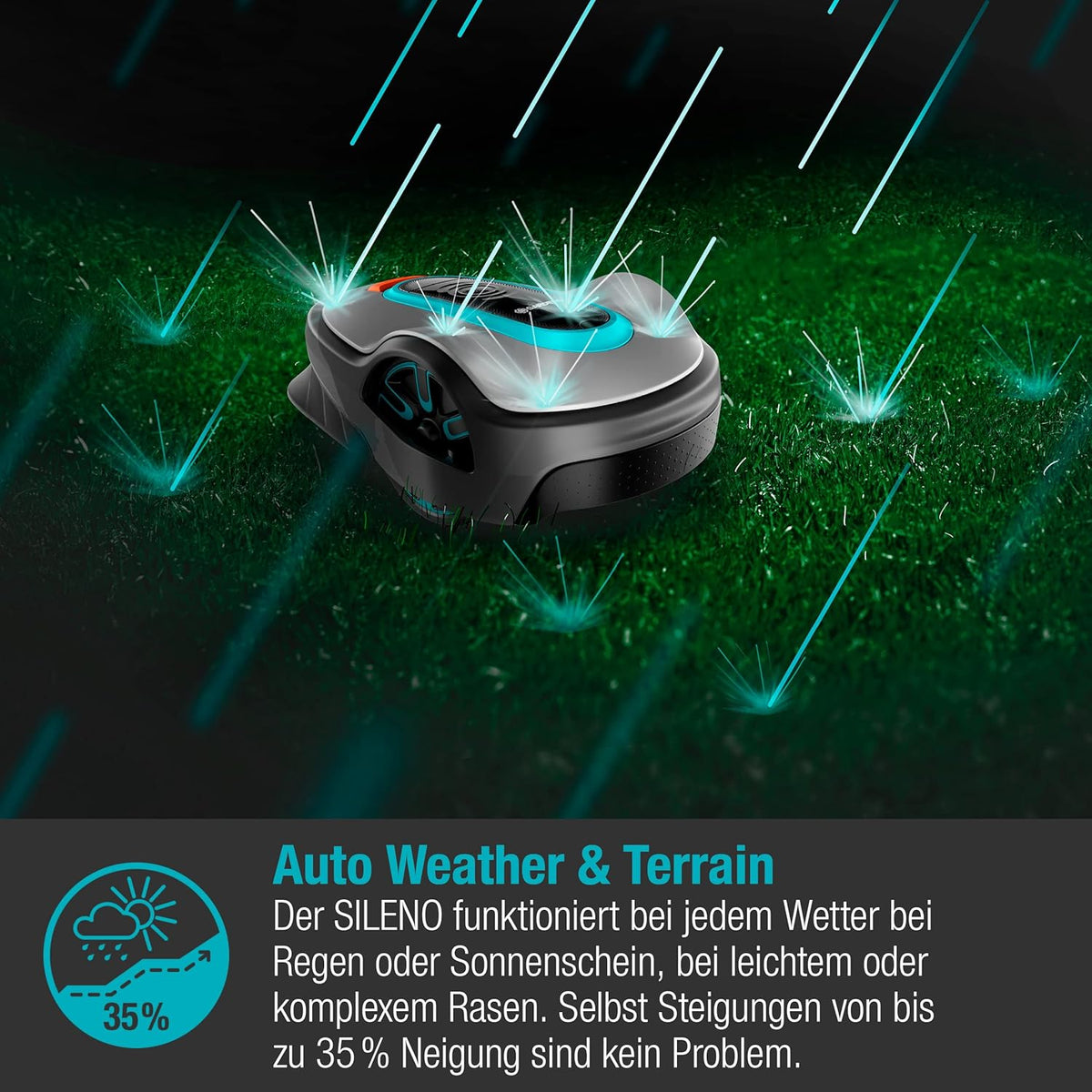 Robot cortacésped Gardena SILENO minimo 250 m²: cortacésped inteligente con conectividad óptima, programable mediante la aplicación Gardena Bluetooth, versión alemana (15201-20)