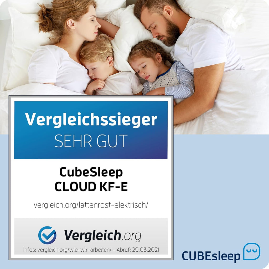 Somier de láminas con platos CubeSleep de 7 zonas Cloud 90x200 cm | Cabecero y piecero regulables eléctricamente | Fabricado en Alemania | Certificado GS – seguridad comprobada | completamente montado