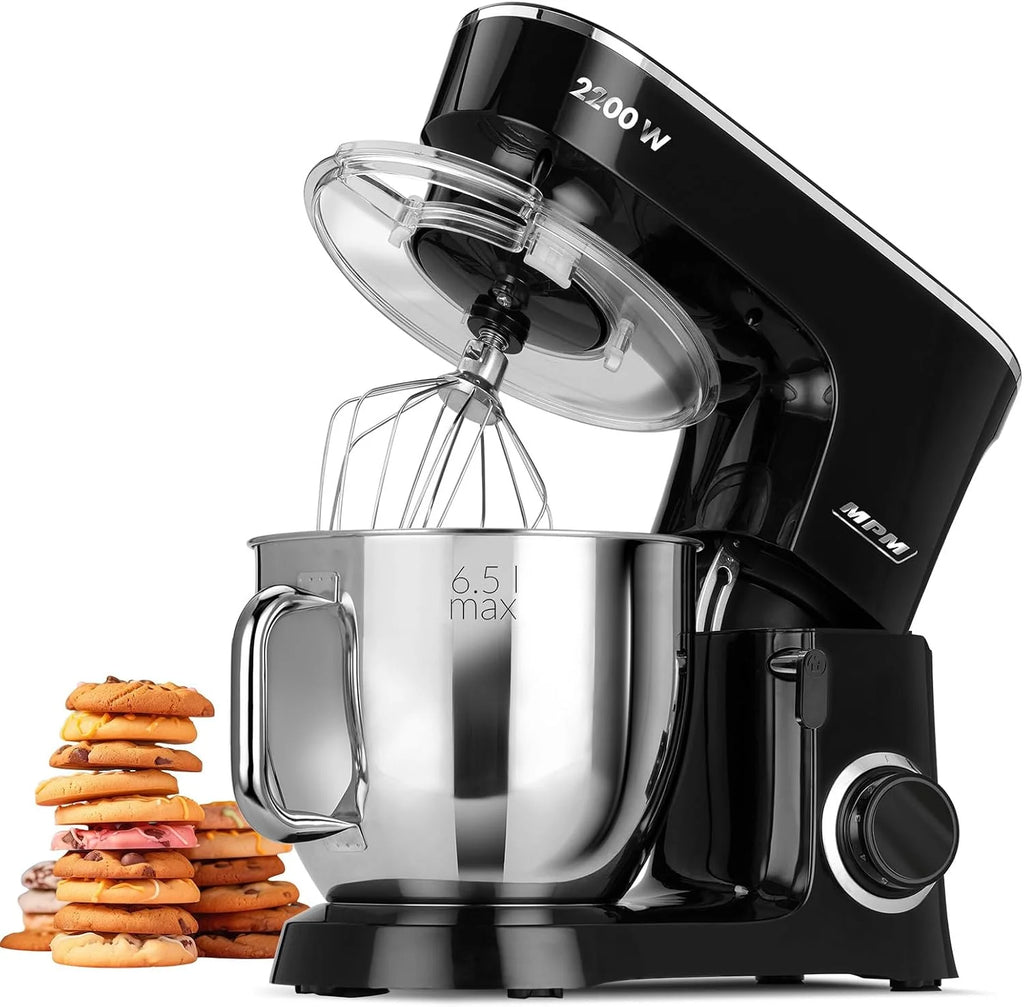 MPM MRK-19 Mikser Planetarny z Misą Mieszającą 6,5 l - Urządzenie Kuchenne do Ugniatania 2200 W - 6-stopniowa Regulacja Prędkości + Funkcja Pulse - Czarny