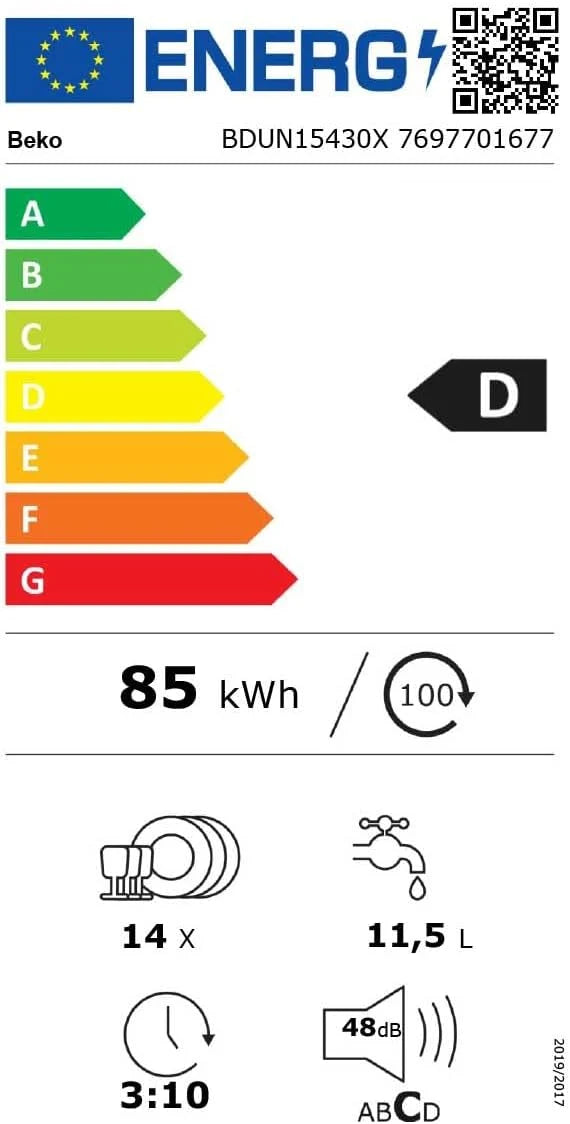 Beko BDUN15430X b300 zmywarka do zabudowy 60 cm, na 14 kompletów naczyń, 3 poziomy zmywania, 4 temperatury, 5 programów, połowa obciążenia, automatyczne otwieranie drzwi, Quick&Clean