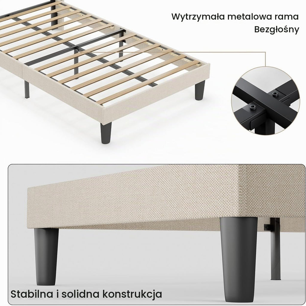 Bealife Łóżko tapicerowane 120 x 200 cm, drewniano-metalowa rama łóżka, tapicerowane podwójne łóżko z drewnianym stelażem listewkowym, zagłówkiem, rama łóżka (Beżowy, 120 x 200 cm)