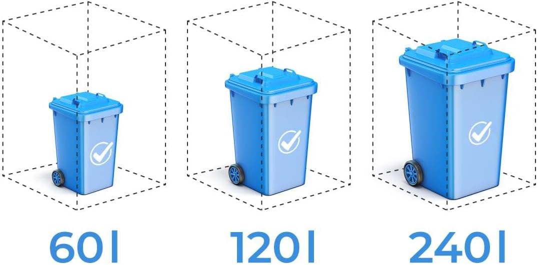 Cubrecontenedores Metzler para 4 cubos de 240L en antracita y efecto madera con techo ajardinado y franjas decorativas, cerramiento para 4 cubos con tapa automática, caseta para basura de acero inoxidable con recubrimiento en polvo, con cerradura