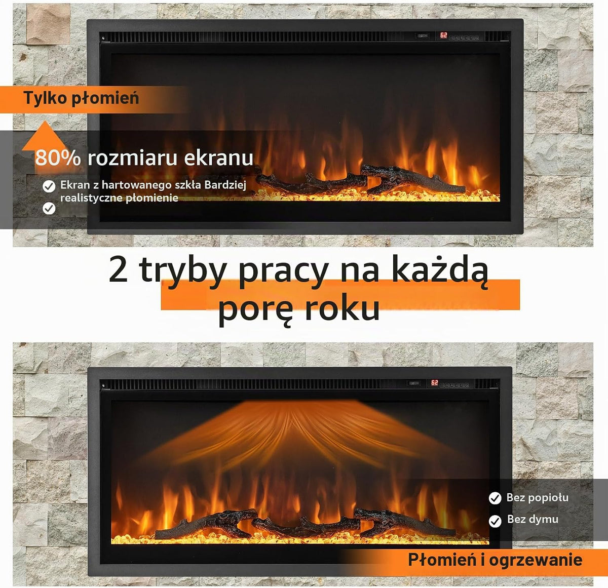 GOPLUS 91 cm kominek elektryczny, elektryczny kominek ścienny z pilotem i ekranem dotykowym, kominek ścienny z 9 kolorami efektów płomieni i 5 ustawialnymi poziomami jasności, 750 W/1500 W funkcja