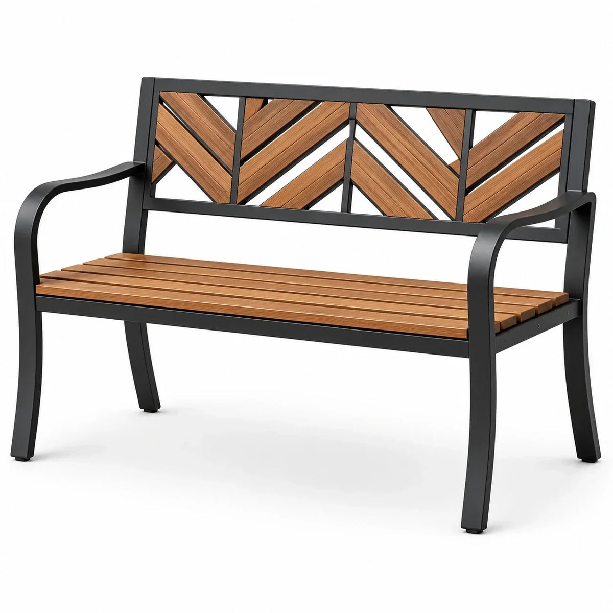 Banco de jardín con estructura de acero y madera de acacia 120x58x85 cm