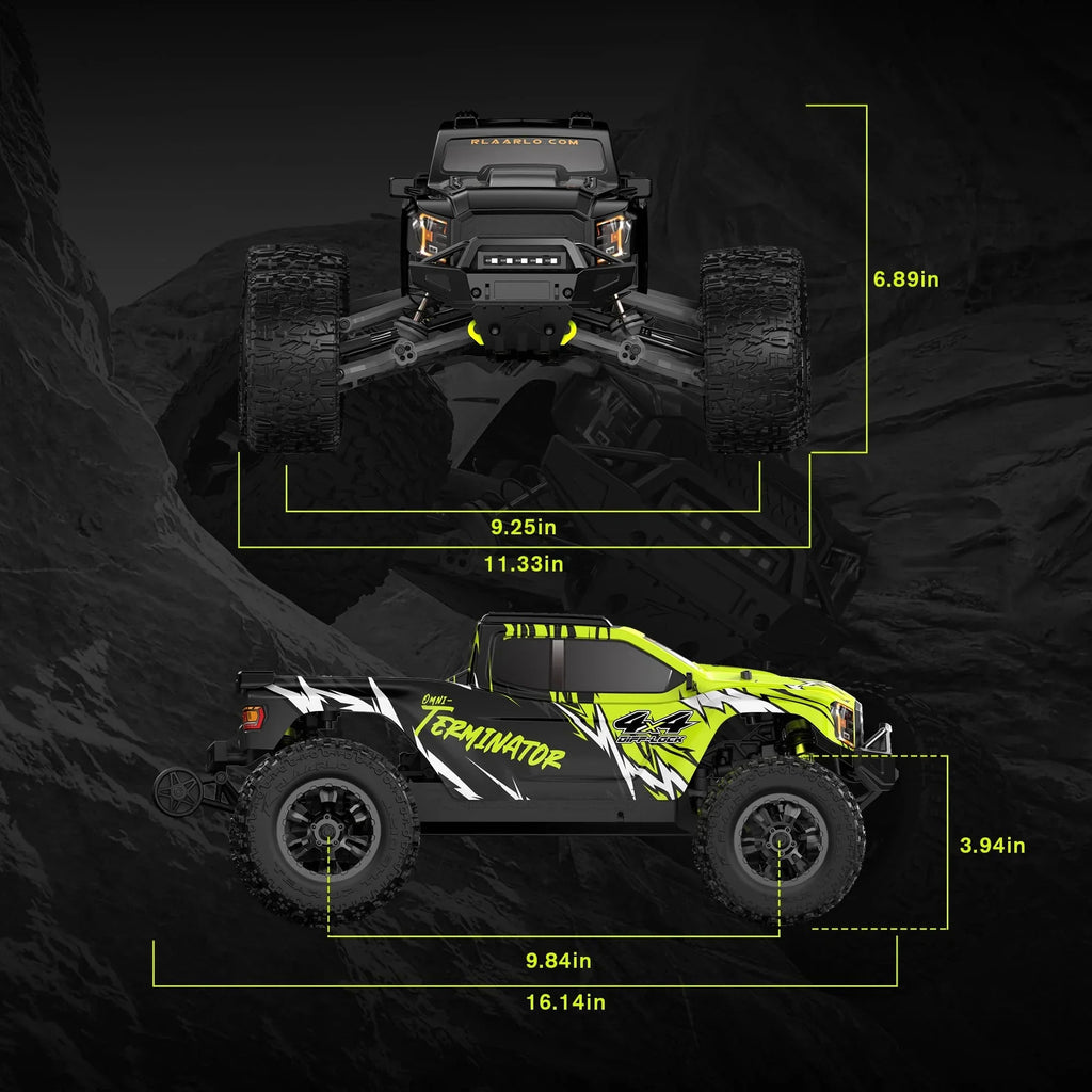 Monster Truck RC Brushless 1:10 4WD hasta 50 km/h todoterreno resistente al agua con fibra de carbono y control remoto