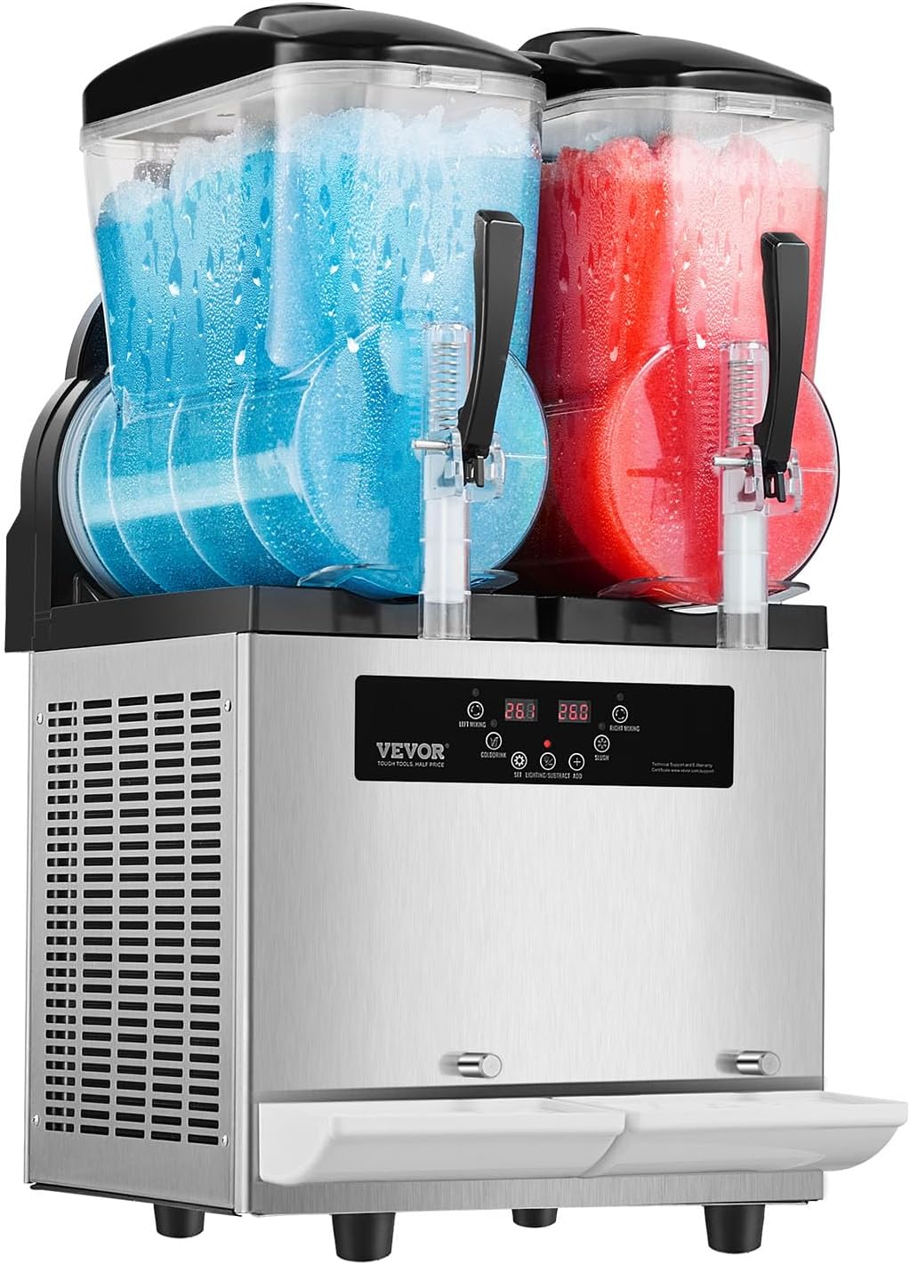 Máquina comercial de granizados VEVOR, máquina de doble depósito de 12 L x 2 para bebidas congeladas, máquina de granizados de acero inoxidable de 96 tazas con panel de botones, máquina de helado suave para fiestas, restaurantes, cafeterías y bares