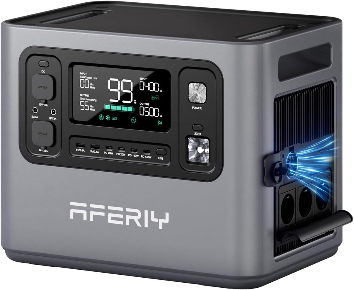 AFERIY 2800W Estación de energía portátil, 2048Wh LiFePO4 Carga rápida en 1,5h, 13 salidas, Onda sinusoidal pura 230V, SAI, Ampliable a 4096Wh, Generador solar para camping/oficina en casa 2025 Nuevo