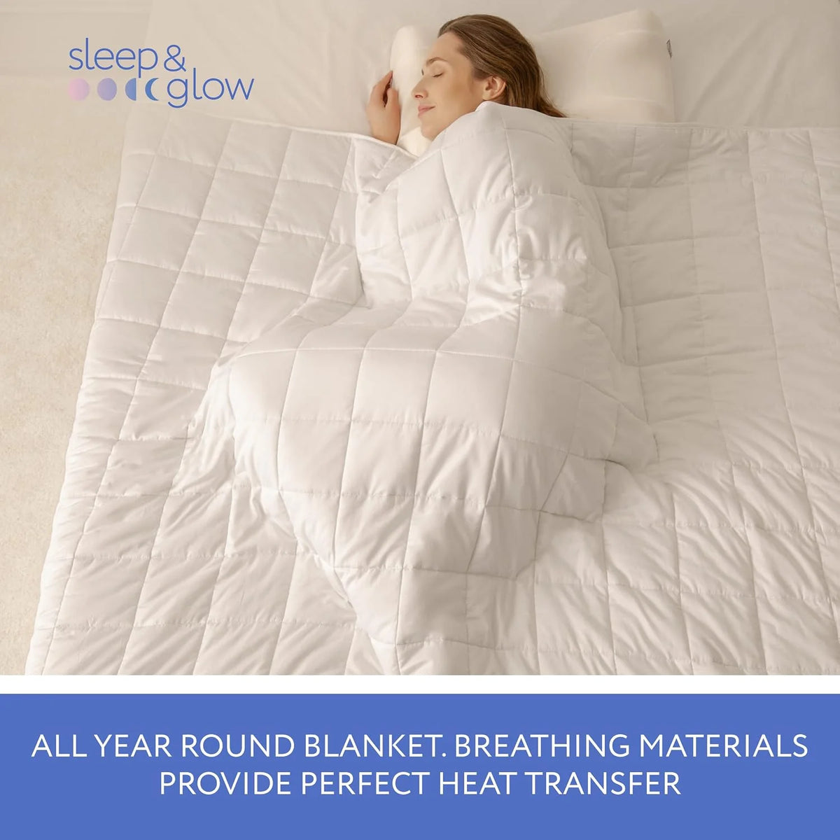 SLEEP & GLOW Chłodzący koc obciążeniowy premium 400 TC, bawełna ze szklanymi koralikami i bez kleju, całoroczny, oddychający, ciężki koc - 4,5 kg, pojedynczy rozmiar 122 x 183 cm (biały)