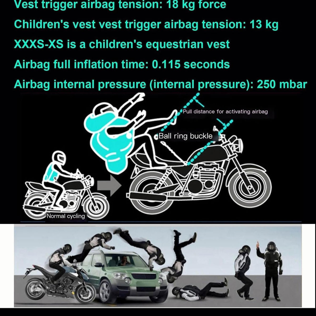 Chaleco airbag ligero para moto, chaleco airbag para el cuerpo para bicicleta, equitación y motocross