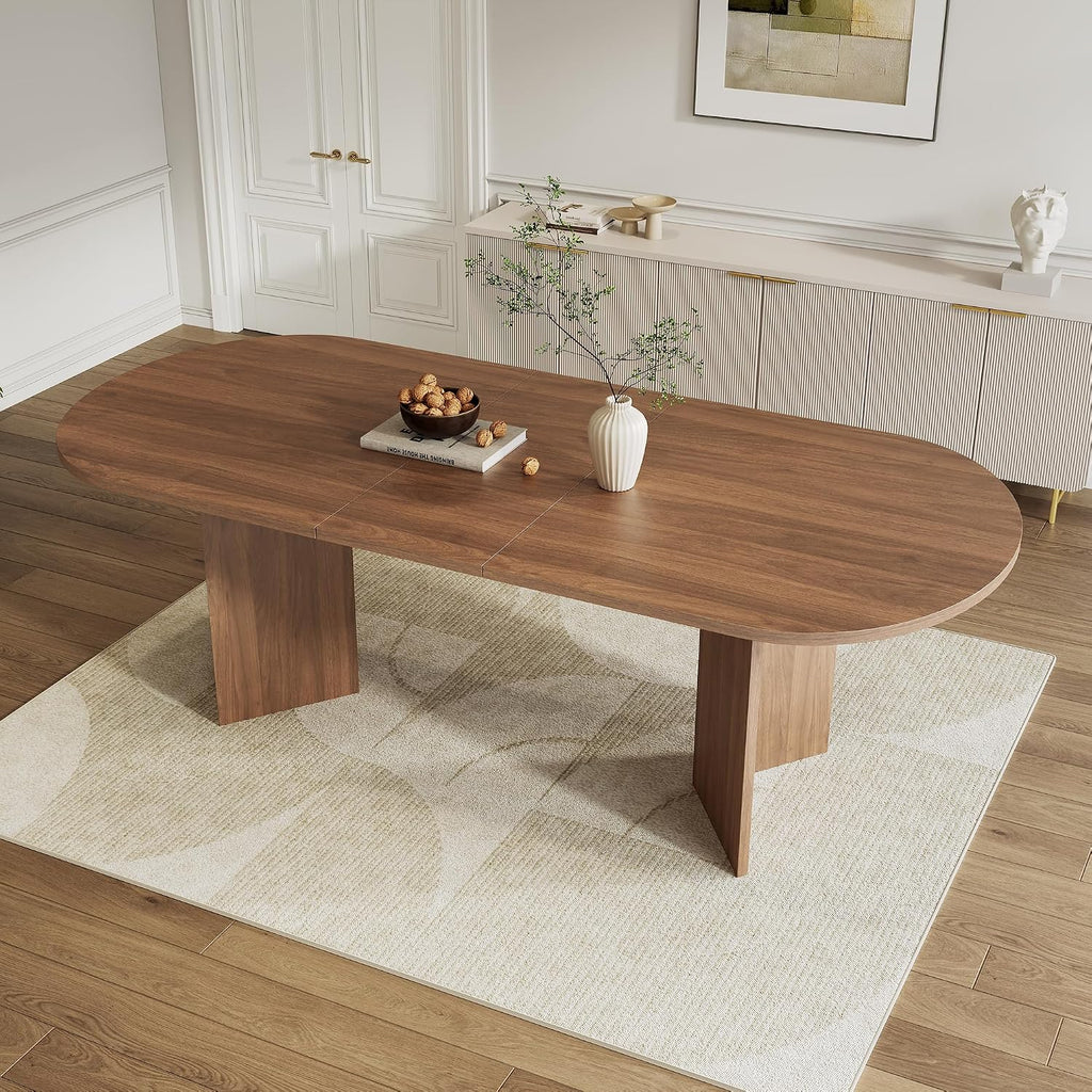 Okrągły stół do jadalni wysuwany 160/200 x 90 x 75 cm, wysuwany stół do jadalni, stół kuchenny, dla 6-8 osób, do kuchni, salonu (kolor drewna orzecha włoskiego, 160/200 x 90 x 75 cm)