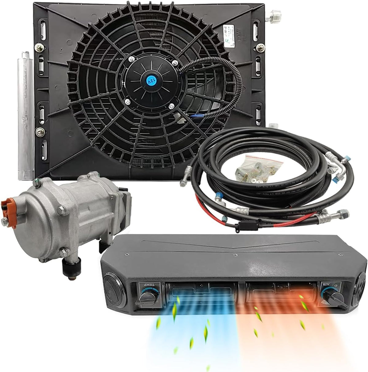 Kit de aire acondicionado eléctrico de 12 V para debajo del salpicadero, sistema universal de CA de 12 V, apto para furgoneta, coche, autocaravana, camión, vehículo recreativo, barco y autobús