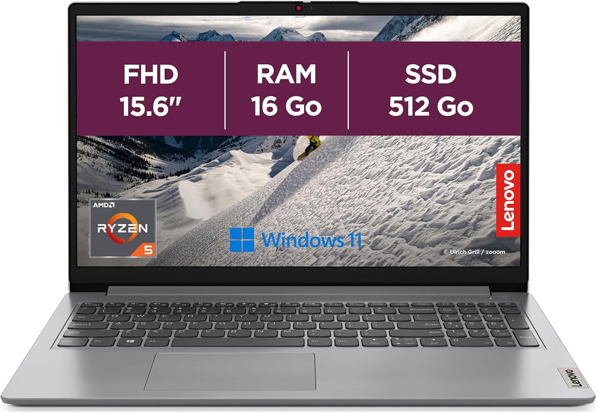 Lenovo IdeaPad 1 15AMN7 - Ordenador portátil 15.6'' FHD (AMD Ryzen 5 7520U, 16 GB RAM, 512 GB SSD, Gráficos AMD Radeon 610M, Windows 11 Home) Teclado francés AZERTY - Gris