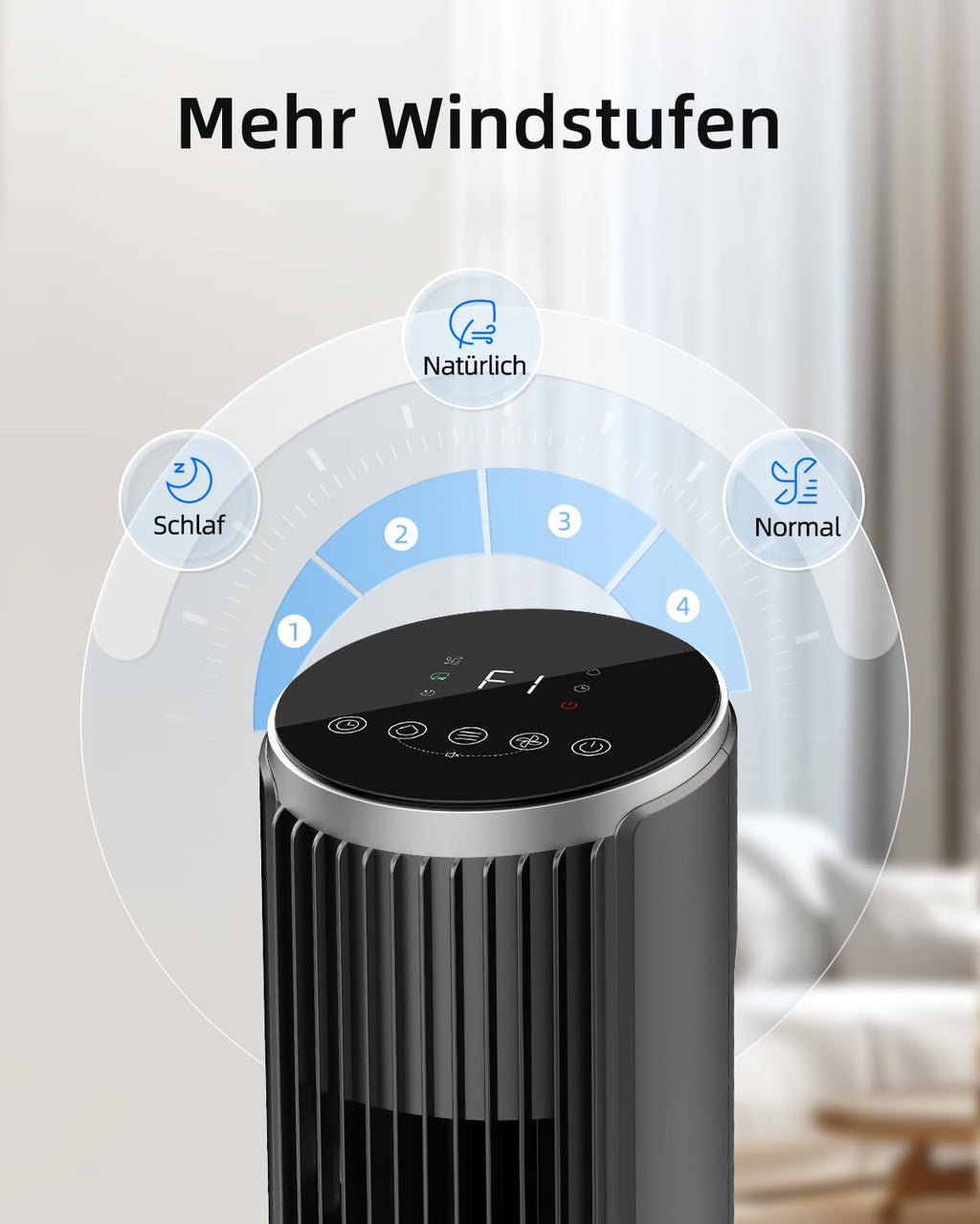 Ventilador de torre silencioso Ateroll para dormitorio, ventilador de pie con control remoto, oscilación de 90°, 4 velocidades, 3 modos, temporizador de 12 h, pantalla LED, ventilador eléctrico de refrigeración de 91 cm, negro