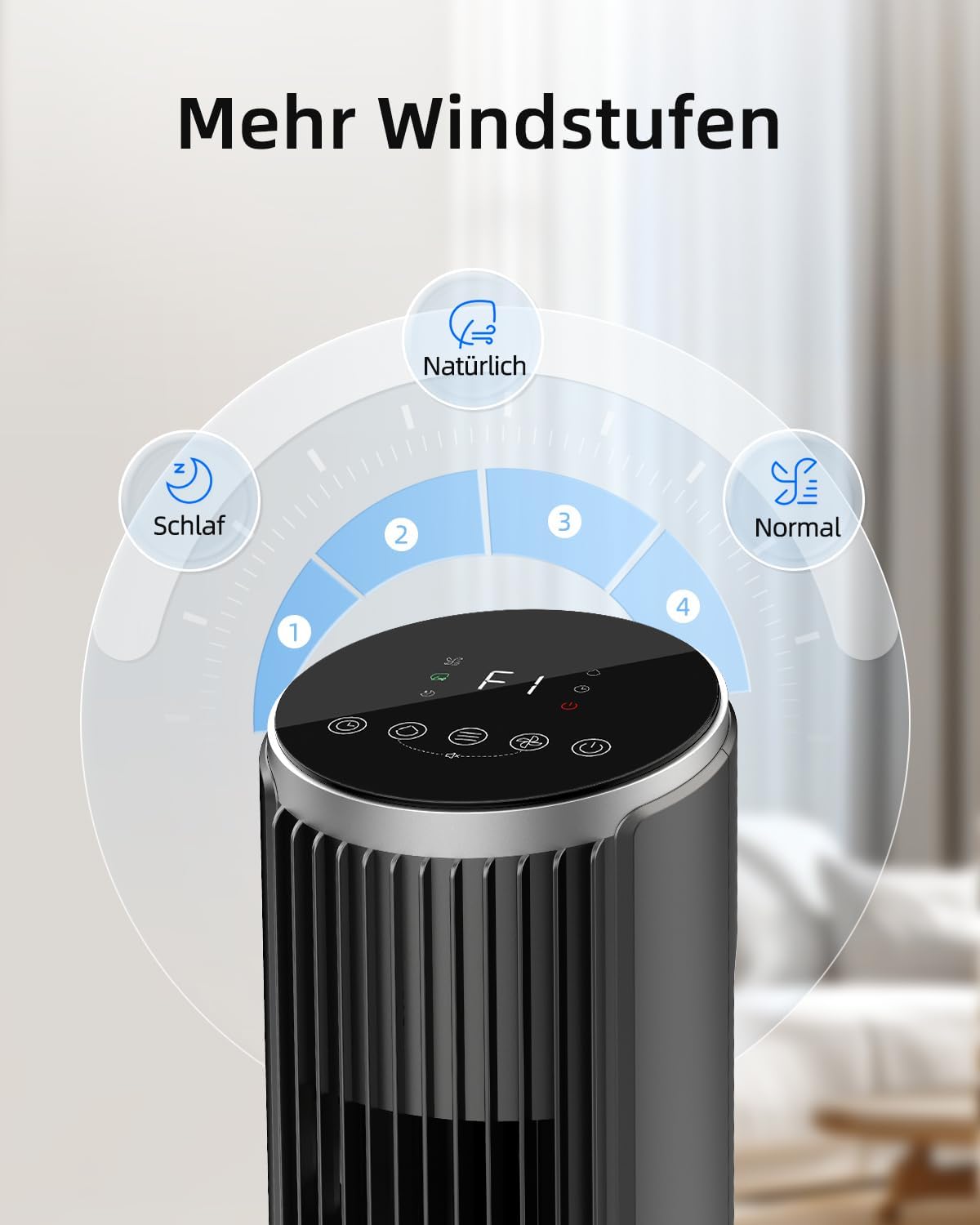 Ventilador de torre silencioso Ateroll para dormitorio, ventilador de pie con control remoto, oscilación de 90°, 4 velocidades, 3 modos, temporizador de 12 h, pantalla LED, ventilador eléctrico de refrigeración de 91 cm, negro