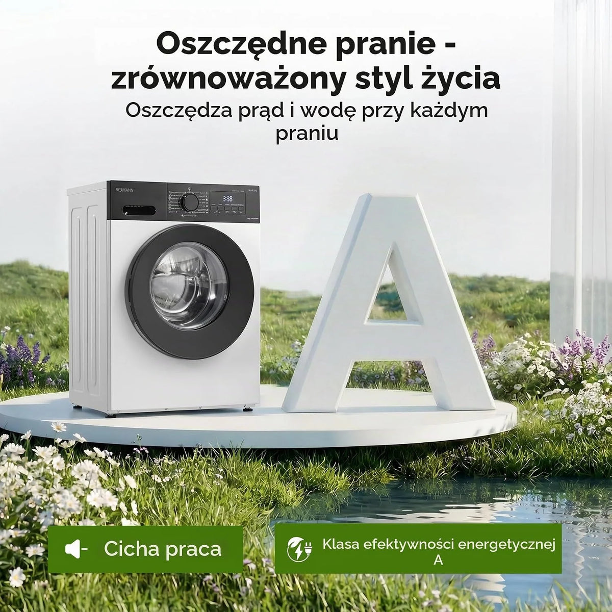 Bomann® WA 7188 pralka 8 kg | 5 lat silnika | wydajna, cicha i trwała | maks. 1400 obr./min | 15 programów | funkcja pary | wyświetlacz LED | Washing Machine | WA 7188 biało-czarna