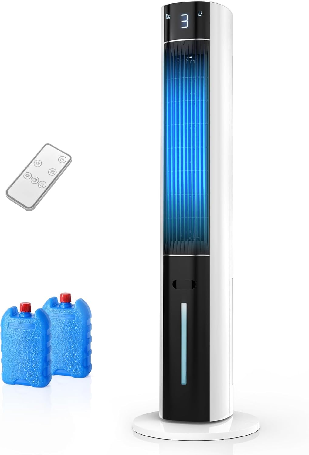 Ventilador de torre enfriador de aire con refrigeración por agua - Aire acondicionado portátil sin tubo de escape, ventilador con refrigeración silencioso, 3 modos-temporizador de 12 h-aroma-mando a distancia, para habitaciones y hogar