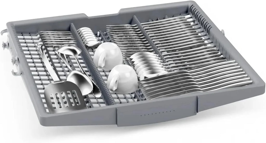 Bosch SMU4EVS08E, seria 4, inteligentna zmywarka do naczyń 60 cm, szuflada na sztućce, zmywarka z asystentem programu, wyjątkowo cicha, górny kosz z regulacją wysokości, automatyczne otwieranie drzwi