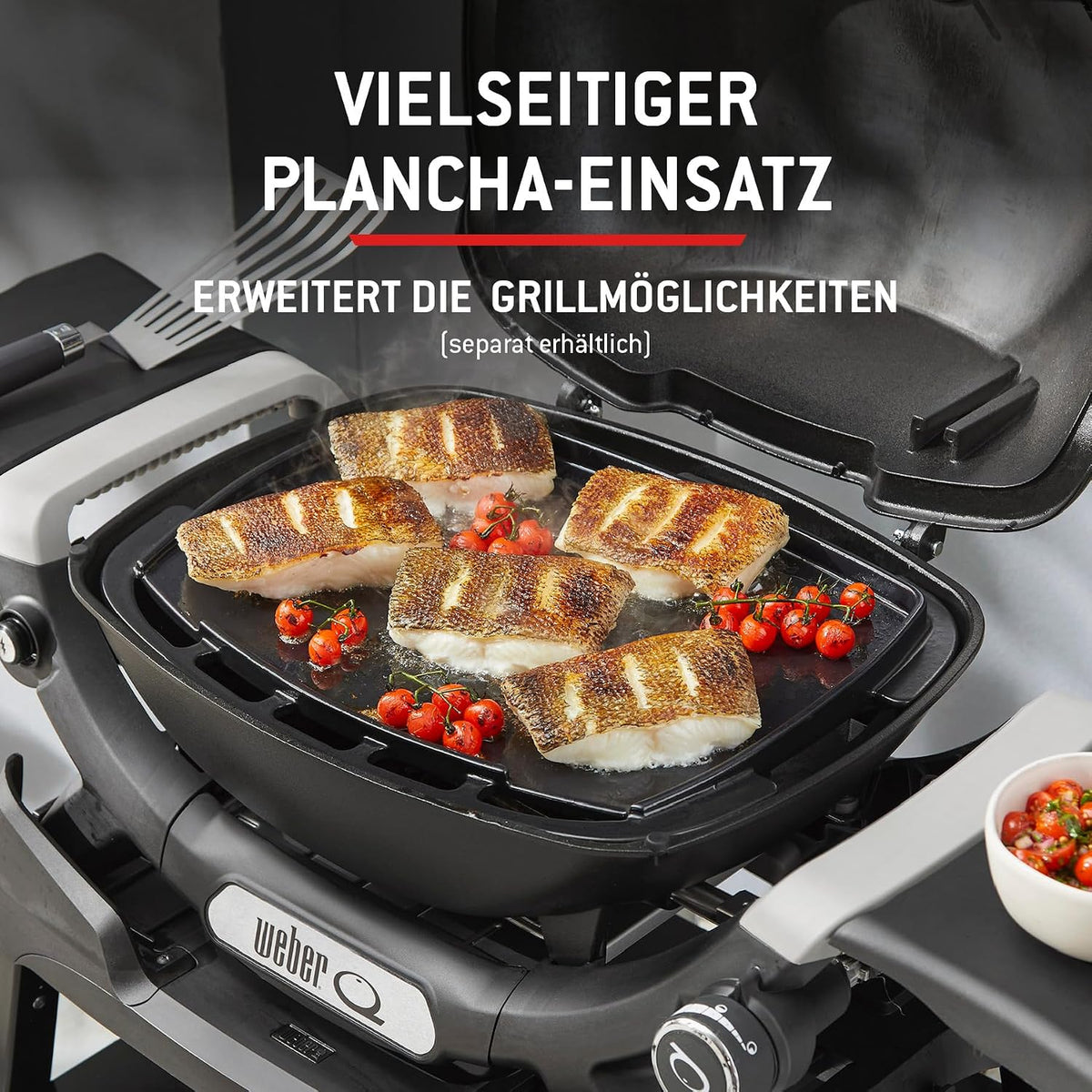 Barbacoa de gas Weber Q 1100N/Barbacoa portátil y ligera para camping, terrazas y balcones con quemador de alto rendimiento, parrillas de hierro fundido vitrificado y encendido electrónico, negro medianoche