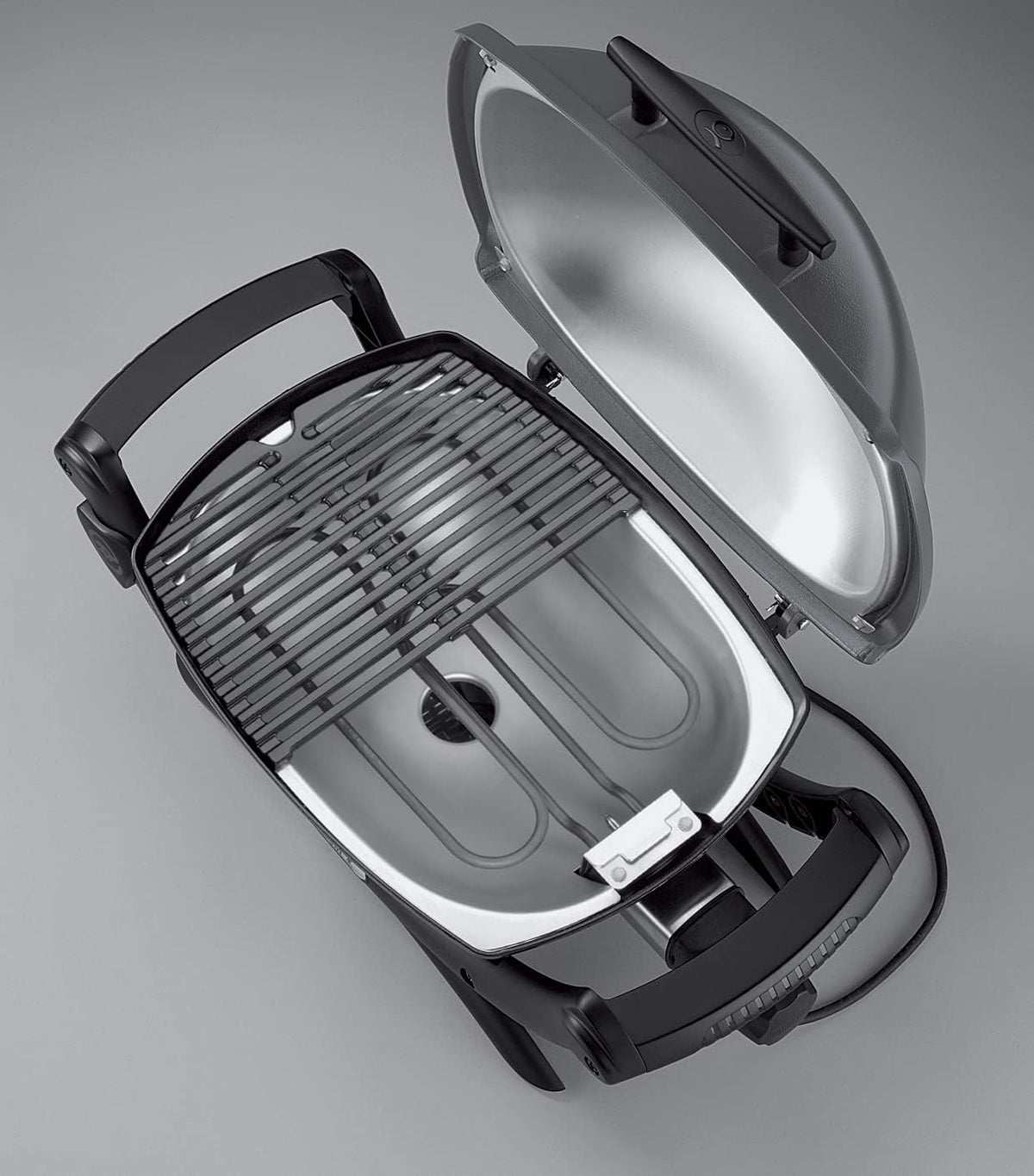 Barbacoa eléctrica Weber Q1400, superficie de cocción de 43 x 32 cm, barbacoa portátil, rejilla de cocción de hierro fundido vitrificado dividida en 2, tapa y cuerpo de aluminio fundido - Gris oscuro (52020079)