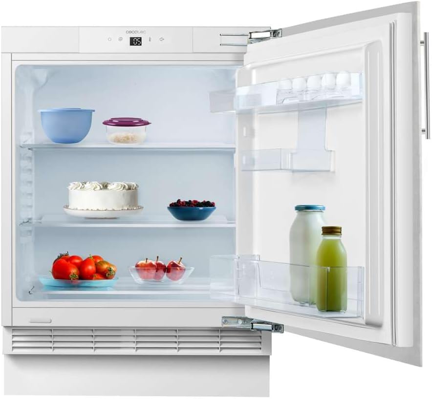 Mini frigorífico integrable Cecotec 138 L Bolero CoolMarket TT BI 138 White E. Altura 81,8 cm, 59,5 cm de ancho, pantalla táctil, enfriamiento rápido, puerta reversible, temperatura ajustable