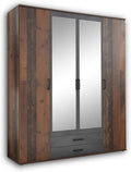 CHICAGO Elegante armario con gran espacio de almacenamiento - Versátil armario de puertas batientes en estilo antiguo y aspecto de hormigón oxidado - 159 x 197 x 54 cm (ancho/alto/fondo)