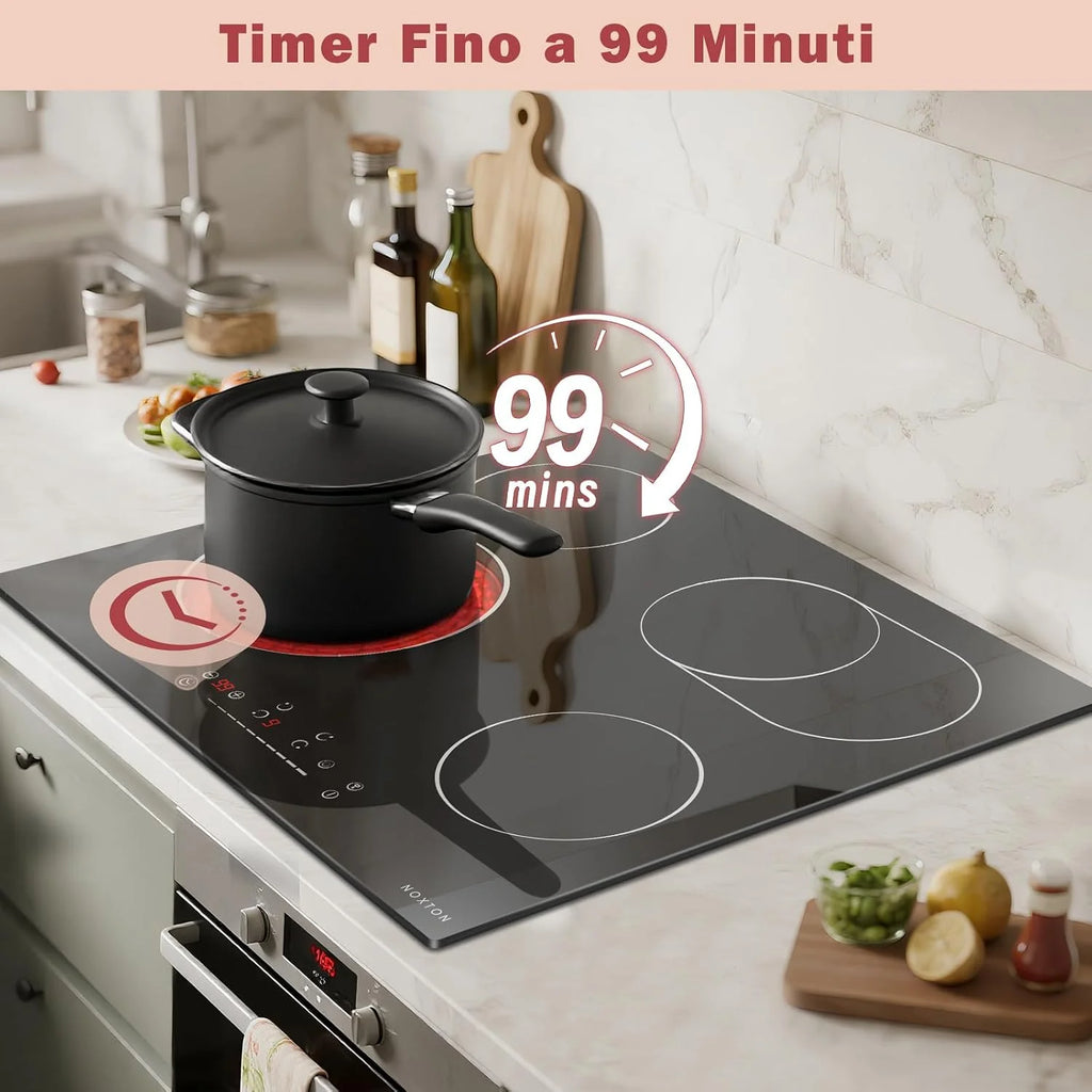 NOXTON Płyta grzewcza ze szkła ceramicznego, 4 płyty do zabudowy, płyta ceramiczna 60 cm, 6600 W