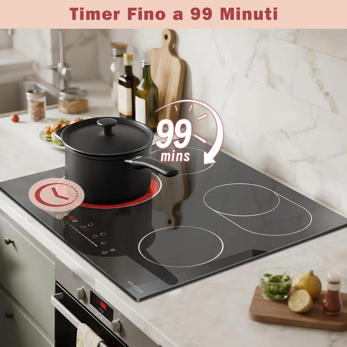 NOXTON Płyta grzewcza ze szkła ceramicznego, 4 płyty do zabudowy, płyta ceramiczna 60 cm, 6600 W