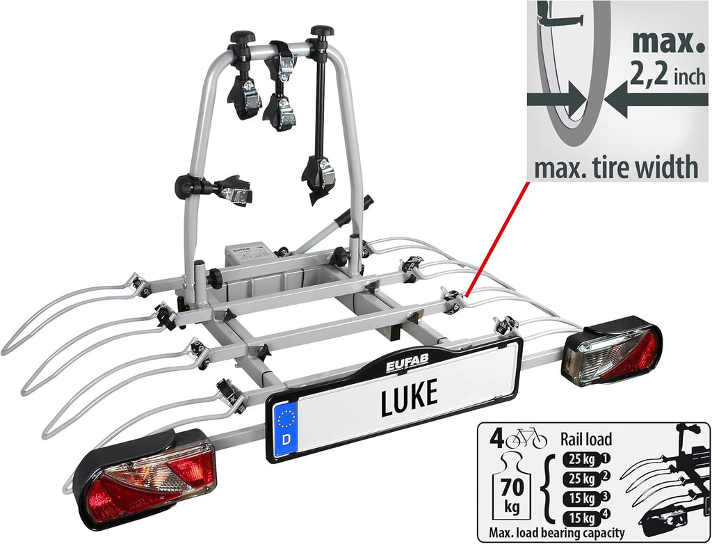 EUFAB 11514 Portabicicletas basculante para 4 bicicletas, Gris