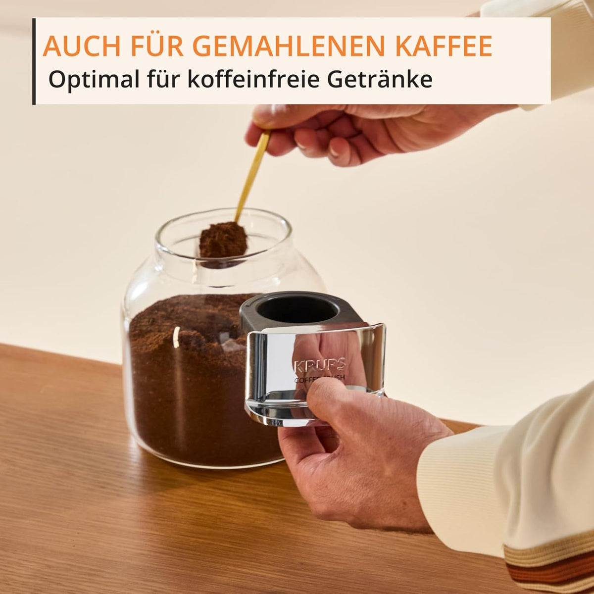 Cafetera superautomática Krups Coffee Crush Extra, molinillo de acero inoxidable para café recién molido, solo 15 cm de ancho, panel de control inteligente, también para café premolido, fácil limpieza, negro, SA4028E0