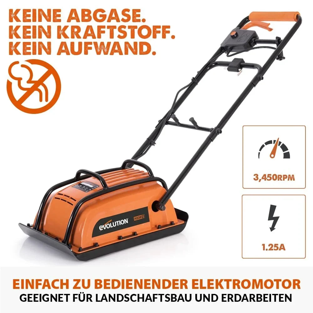 Pisón vibrante eléctrico Evolution Power Tools H320E Hulk, compactador de placa para senderos, césped artificial, terrazas, trabajos de pavimentación y arena